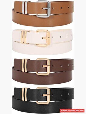 4 Pack Adjustable Leather Belts with Gold Buckle for Women